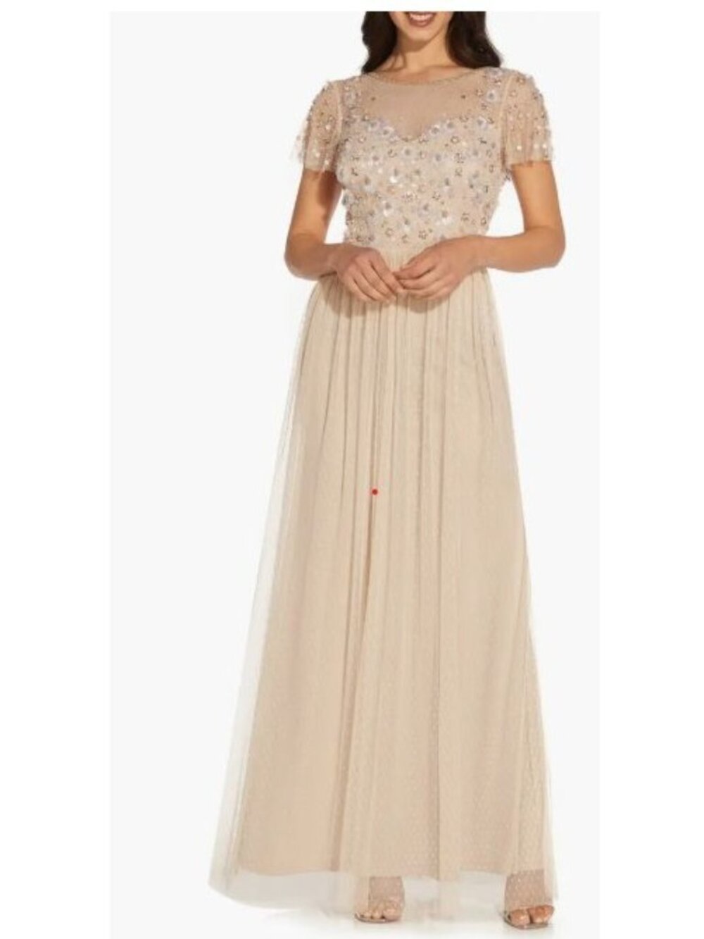 NEW Adrienne Pappel Size 8 Floral Beaded Point d’Esprit Maxi Gown Formal Evening